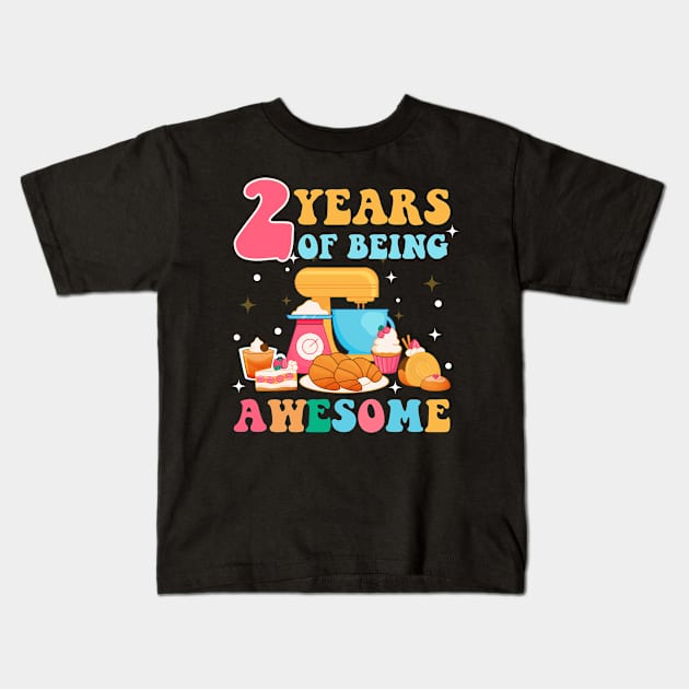 2 Years Of Being Awesome Tee 2nd Baking Birthday Gift Leopard Girl Birthday Tee Baking Party Outfit Kids T-Shirt by inksplashcreations